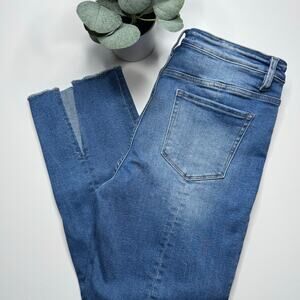 Flying Monkey | Distressed High Rise Cropped Ankle Jeans w/ Hem Slit